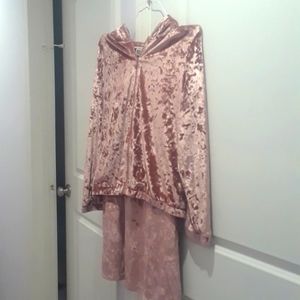 Hayden Rose Powder Pink Crushed Velvet Set Dress and Zip Up Hoodie